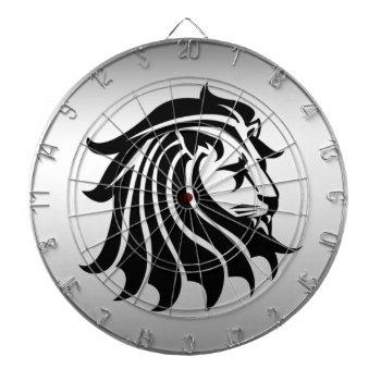 Black And Silver Lion In Silhouette Dartboard by Bebops at Zazzle