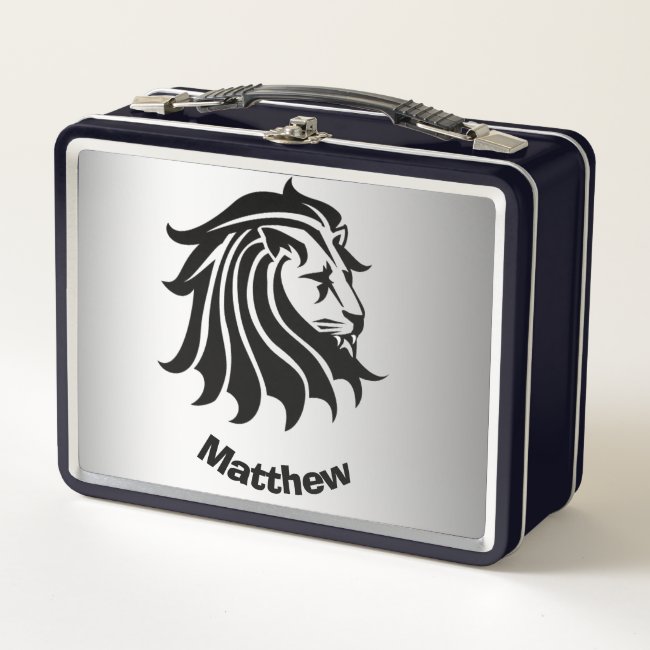 Black and Silver Lion Silhouette Lunch Box