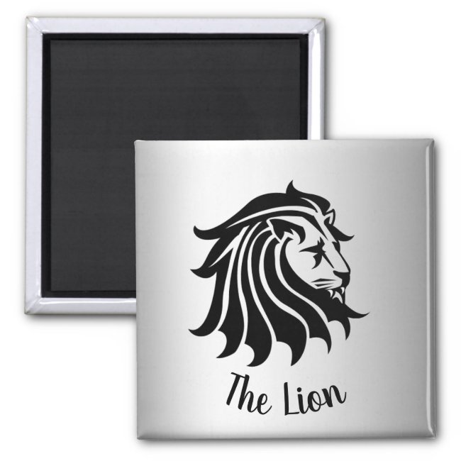 Black and Silver Lion Silhouette Magnet