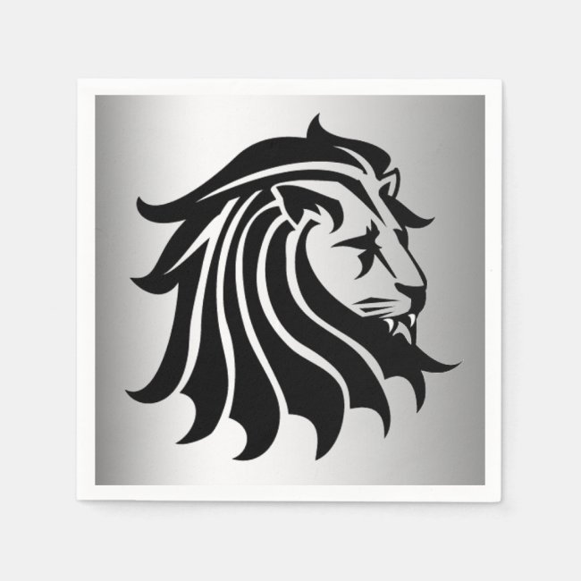 Black and Silver Lion Silhouette Paper Napkins