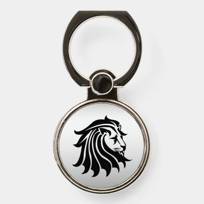 Black and Silver Lion Silhouette Phone Ring Holder