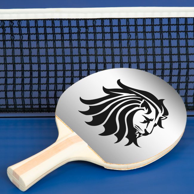 Black and Silver Lion Silhouette Ping Pong Paddle