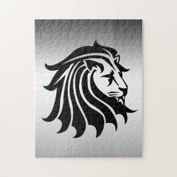 Black And Silver Lion Silhouette Puzzle by Bebops at Zazzle