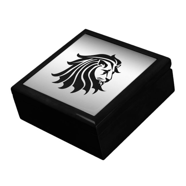 Black and Silver Lion Wooden Jewelry Keepsake Box