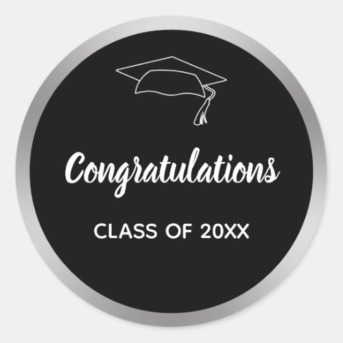 Black and Silver Look Graduation Congratulations Classic Round Sticker