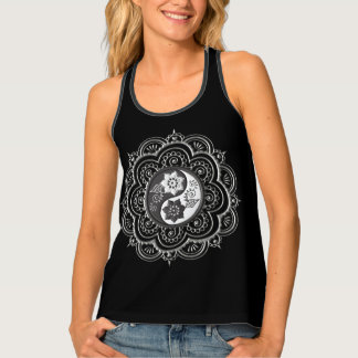 Black and Silver Mandala Black Background Tank Top