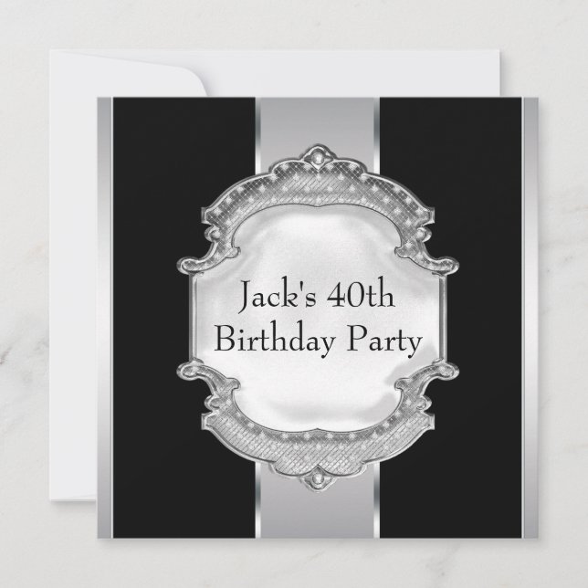 Black and Silver Mans Birthday Party Invitation (Front)