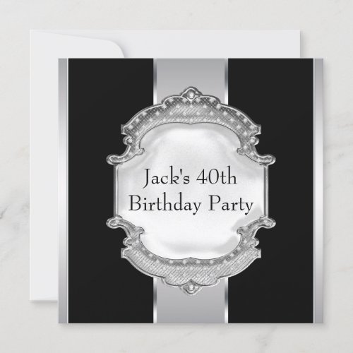 Black Silver Mans 40th Birthday Party Personalized Announcement