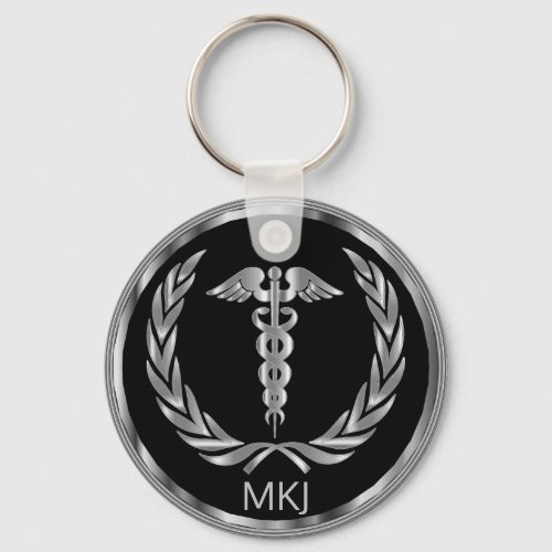 Black and Silver Medical _ Monogram Keychain
