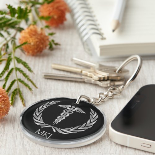 Black and Silver Medical _ Monogram Keychain