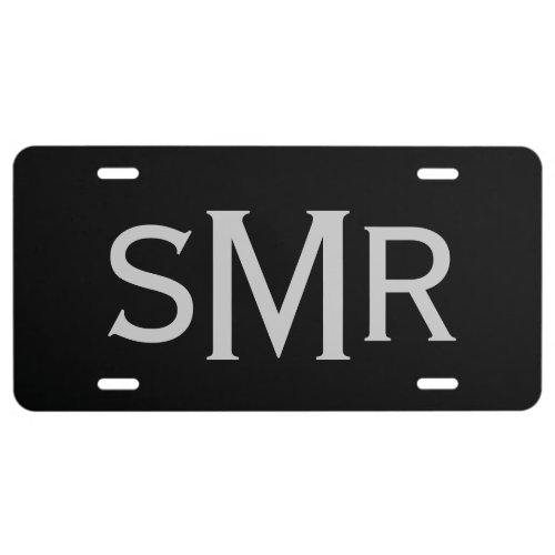 Black and Silver  Mens Monogrammed License Plate