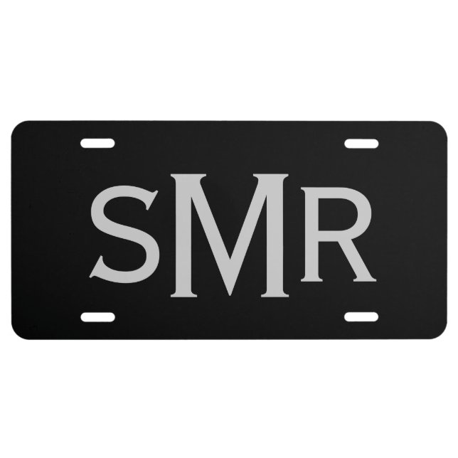 Black and Silver | Men's Monogrammed License Plate (Front)
