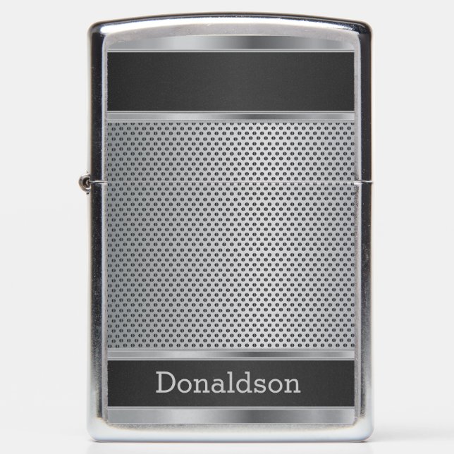 Black and Silver Metal Mesh Zippo Lighter (Front)