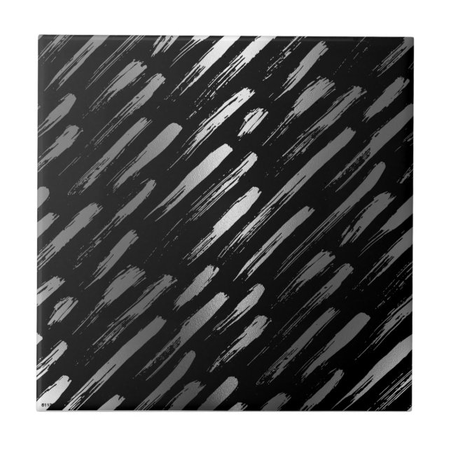 Black and Silver Metallic Abstract Ceramic Tile (Front)