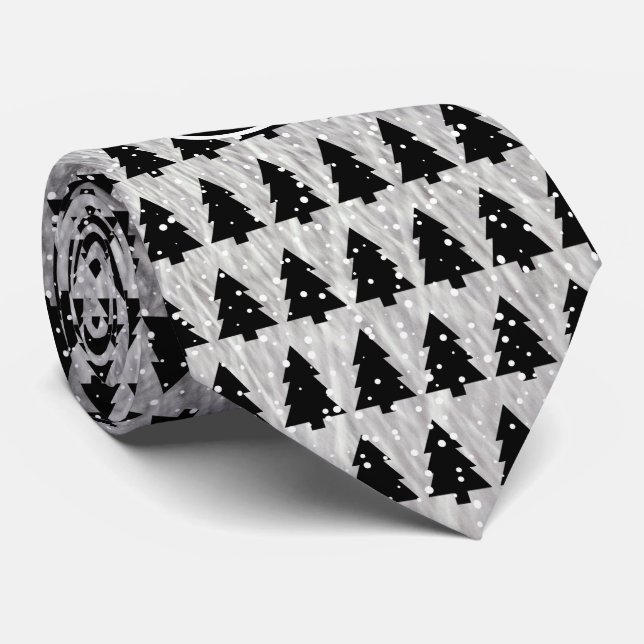 Black And Silver Metallic Christmas Tree Neck Tie (Rolled)