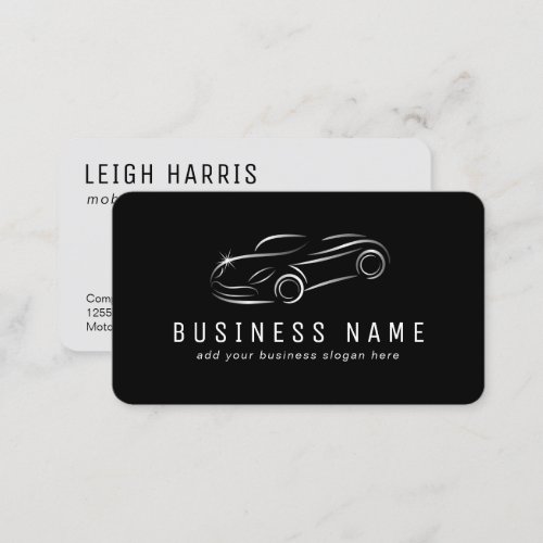 Black and Silver Metallic Sports Car Outline Auto Business Card