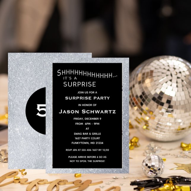 Black and Silver Milestone Surprise Party Birthday Invitation (Creator Uploaded)