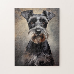 Black and silver Miniature Schnauzer Jigsaw Puzzle