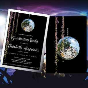Black and Silver Mirror Ball Graduation Foil Invitation