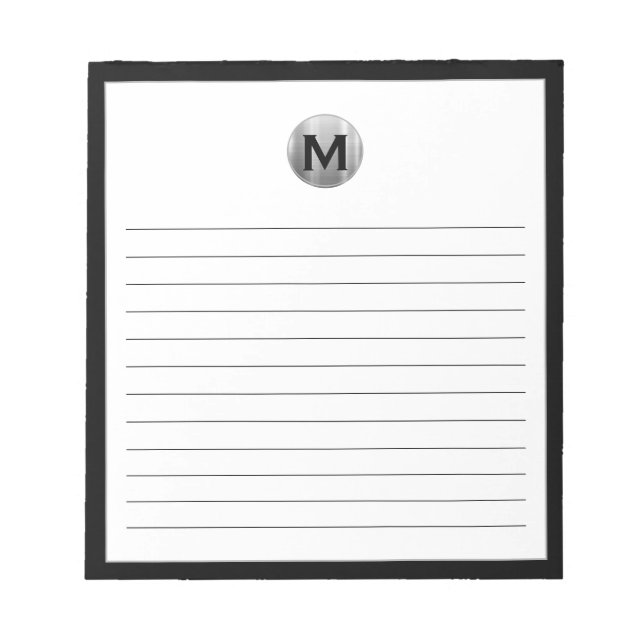 Black and Silver Modern Monogram Notepad (Front)