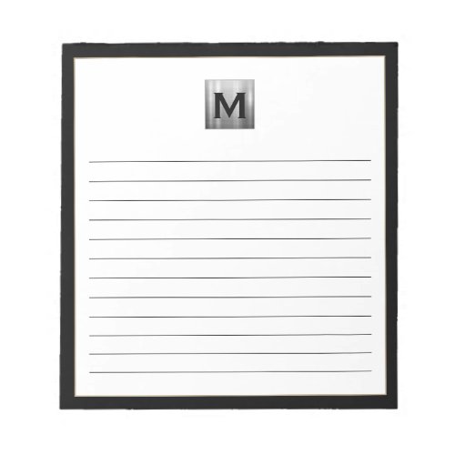 Black and Silver Modern Square Monogram Lined Notepad