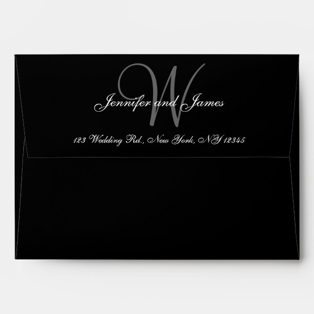 Black and Silver Monogram Custom Wedding Envelope (Back (Top Flap))