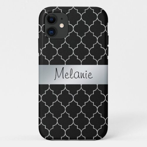 Black and Silver Monogram Pattern iPhone Case