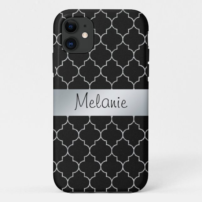 Black and Silver Monogram Pattern iPhone Case (Back)