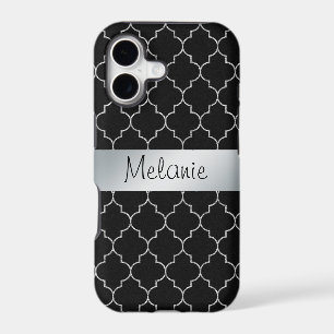 Black and Silver Monogram Pattern iPhone Case