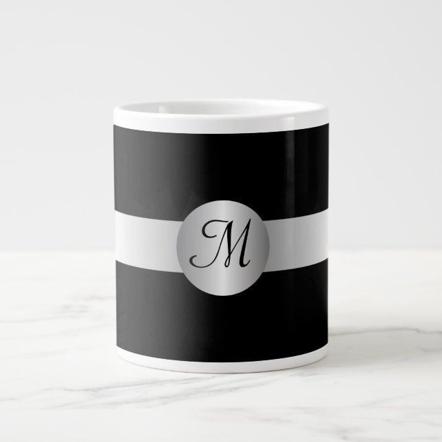 Black And Silver Monogrammed Jumbo Mug (Front)