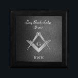 Black and Silver Monogrammed Masonic Gift Box<br><div class="desc">Stylish silver square and compass Masonic symbol with a black leather looking background personalized watch.</div>