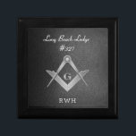 Black and Silver Monogrammed Masonic Gift Box<br><div class="desc">Stylish silver square and compass Masonic symbol with a black leather looking background personalized watch.</div>