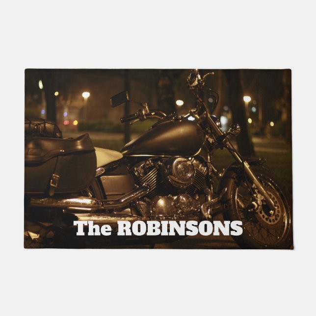 Black and Silver Motorcycle at Night Doormat (Front)