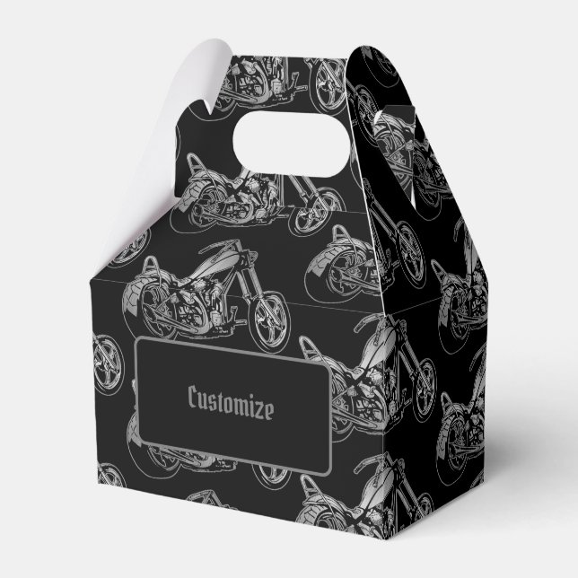 Black And Silver Motorcycle  Favor Boxes (Front Side)