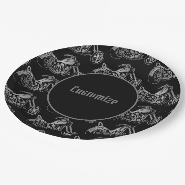 Black And Silver Motorcycle  Paper Plates (Angled)