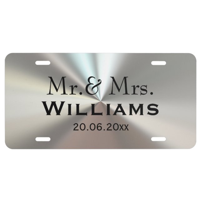 Black and silver Mr. & Mrs. Wedding License Plate (Front)