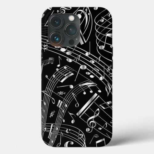 Black And Silver Music Notes iPhone 13 Pro Case