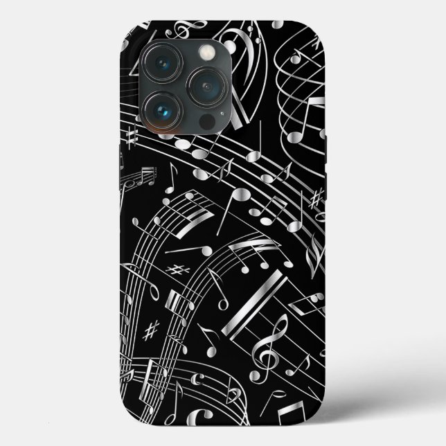 Black And Silver Music Notes Case-Mate iPhone Case (Back)
