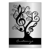 Black and Silver Music Treble Clef Tree Card (Front)