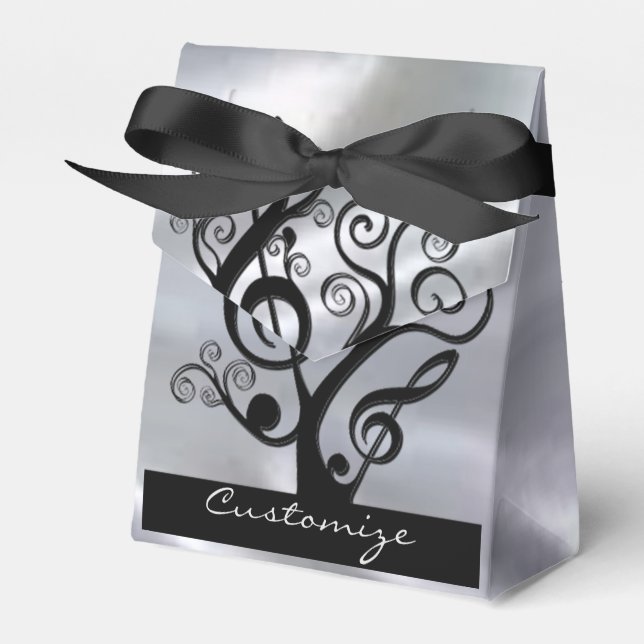 Black and Silver Music Treble Clef Tree Favor Box (Front Side)