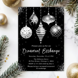 Black and Silver Ornament Exchange Party Invitation