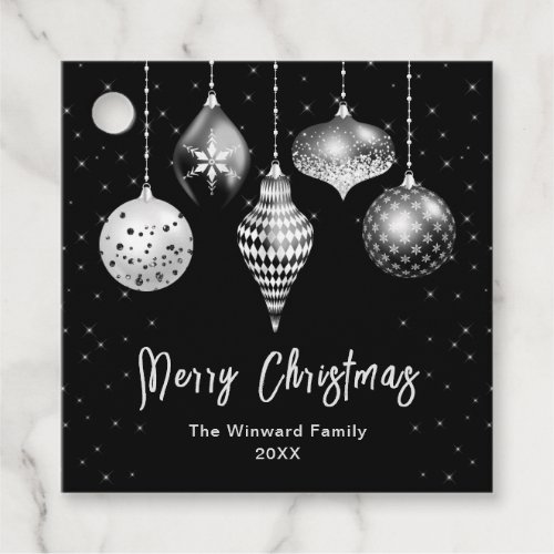 Black and Silver Ornaments Merry Christmas Favor Tags