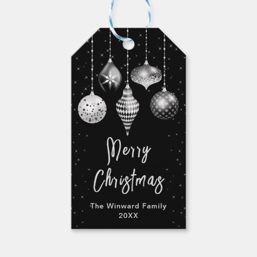 Black and Silver Ornaments Merry Christmas Gift Tags