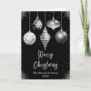 Black and Silver Ornaments Merry Christmas Holiday Card