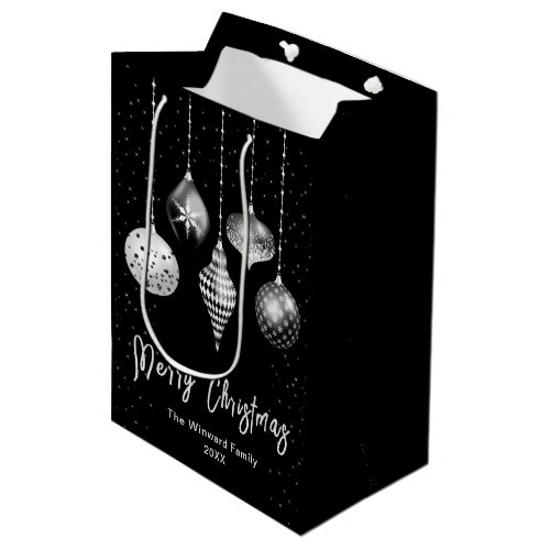 Black and Silver Ornaments Merry Christmas Medium Gift Bag