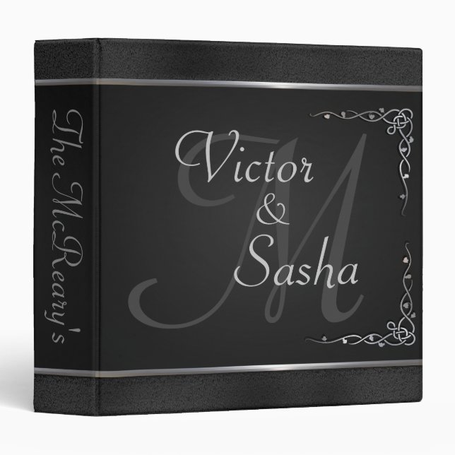 Black and Silver Ornate Wedding Album Binder (Front/Spine)