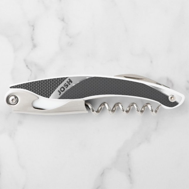 Black And Silver Perforated Metal Waiter's Corkscrew (Front)