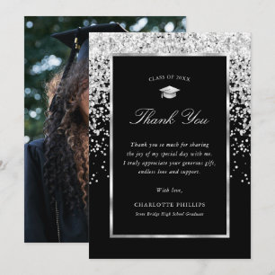 Black and Silver Photo Graduation Thank You Card