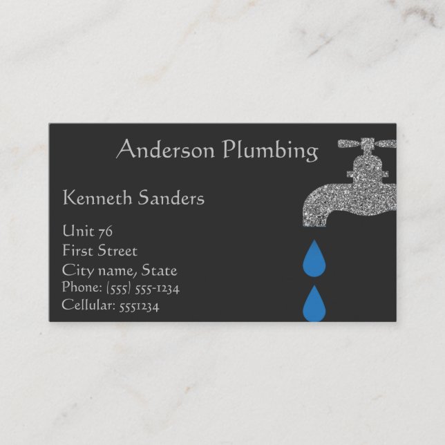 Black and Silver Plumbing and Plumbers Business Card (Front)