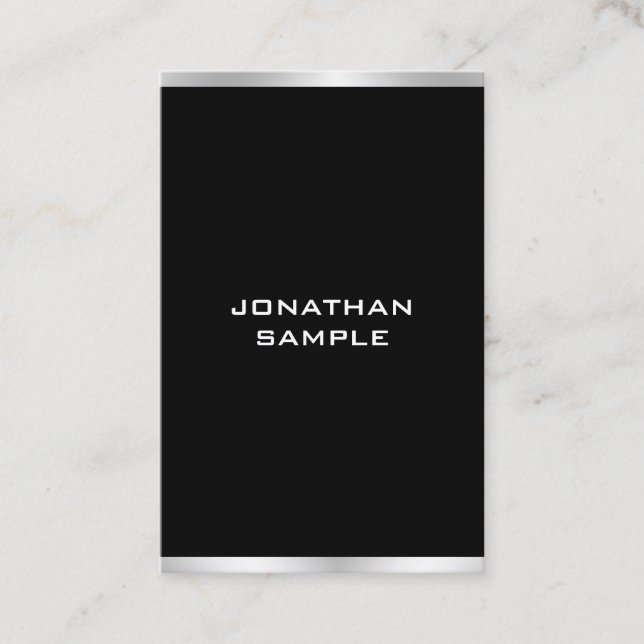 Black And Silver Professional Elegant Modern Business Card (Front)